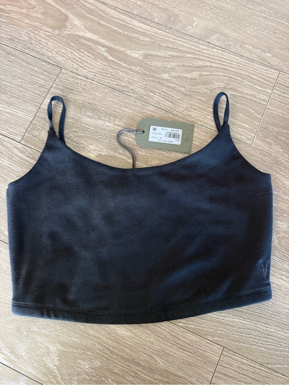 All Saints Women’s Black Cropped Tank Top with Thin Straps